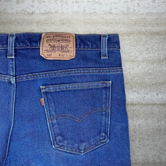 Vintage Orange Tab Levis 517 Jeans Bootcut Flared Fit Made in USA Dark Wash 90s - Picture 3 of 6